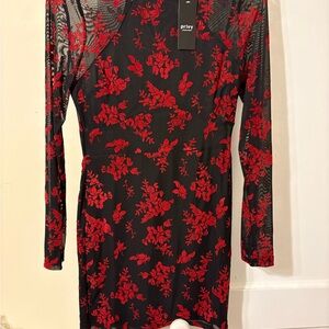 Privy Black Christmas MiniDress with Red Floral Design